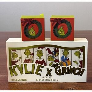 Lot Of Kylie x The Grinch 6 Lipstick Set And 2 Eye Shimmer Shadows New/Unused